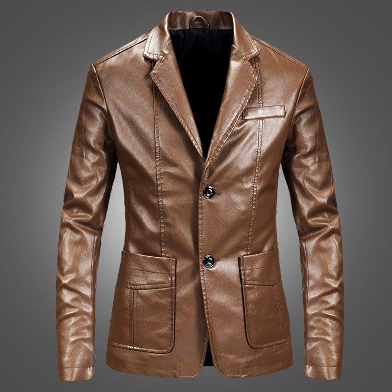 Slim Handsome Spring Leather Jacket Small Suit Men