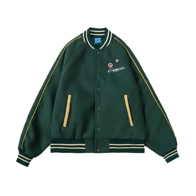 Street Letter Embroidered Baseball Jacket For Men And Women