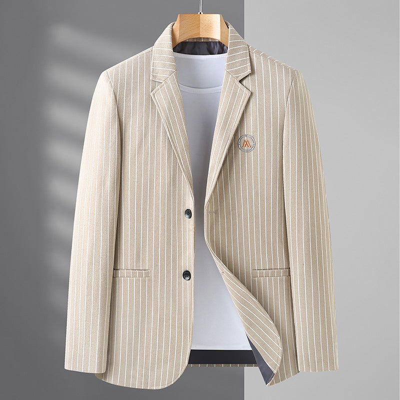 Men's Wool Striped Jacquard Fashion Tide Tweed Small Suit Jacket