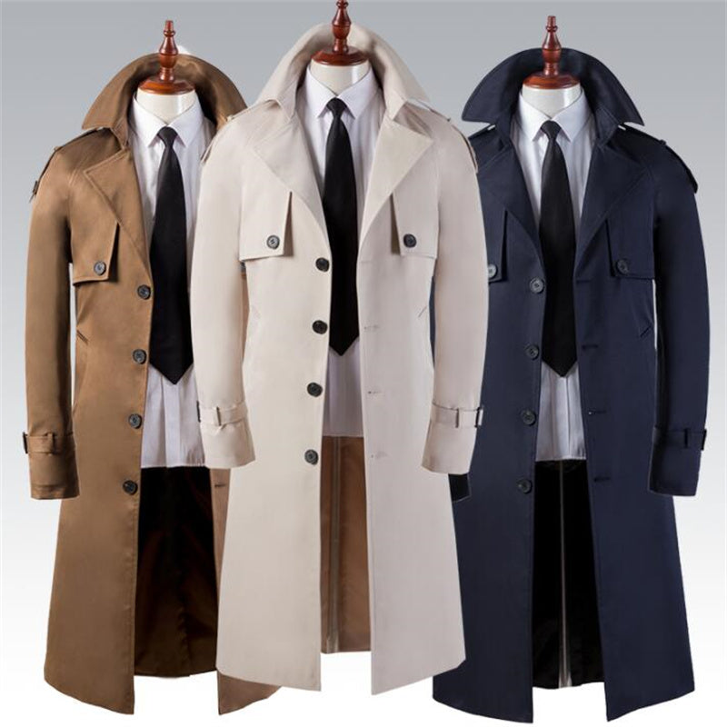 Herren Trenchcoat Superlang Overknee Slim Business Casual