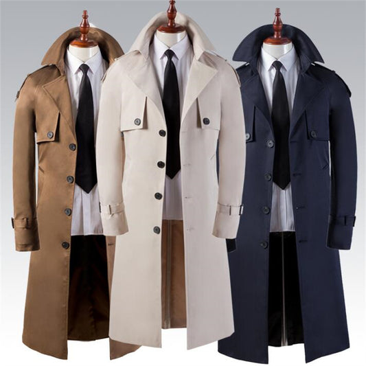Men's Trench Coat Super Long Over The Knee Slim Business Casual