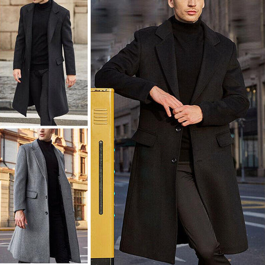 Men's Long Trench Woolen Coat