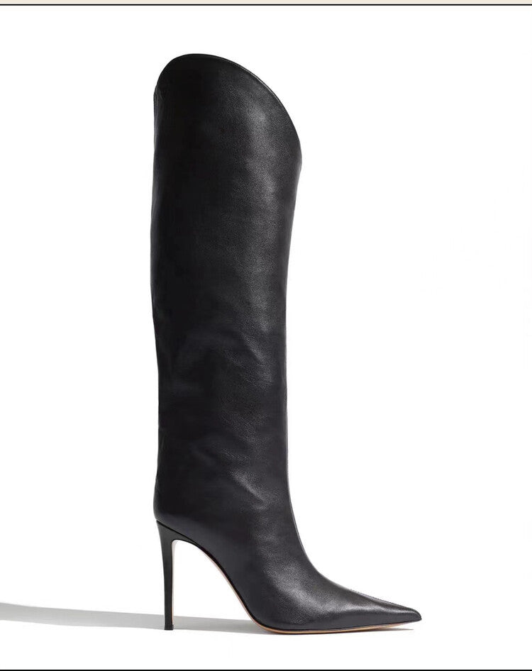 Womens Pointed Toe Silk Satin Knee Thigh Boots Stilettos High Heel Luxury Riding Western Shoes Luxury