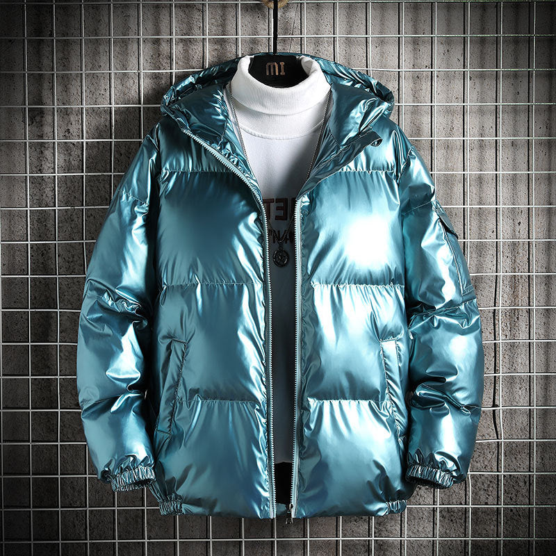 Men's Loose Thick Shiny Hooded Cotton Jacket