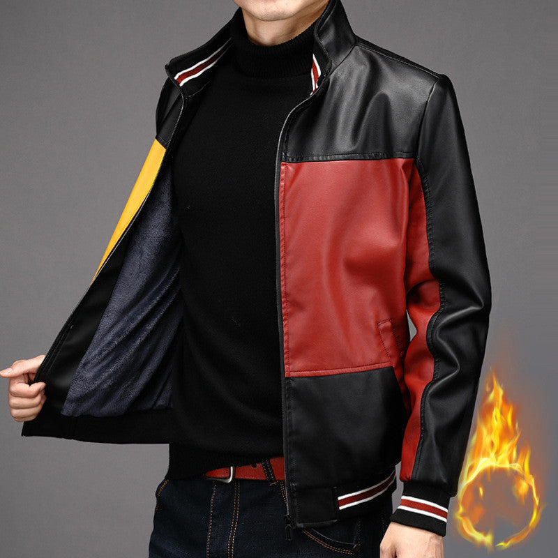 Men's color matching plus suede leather jacket