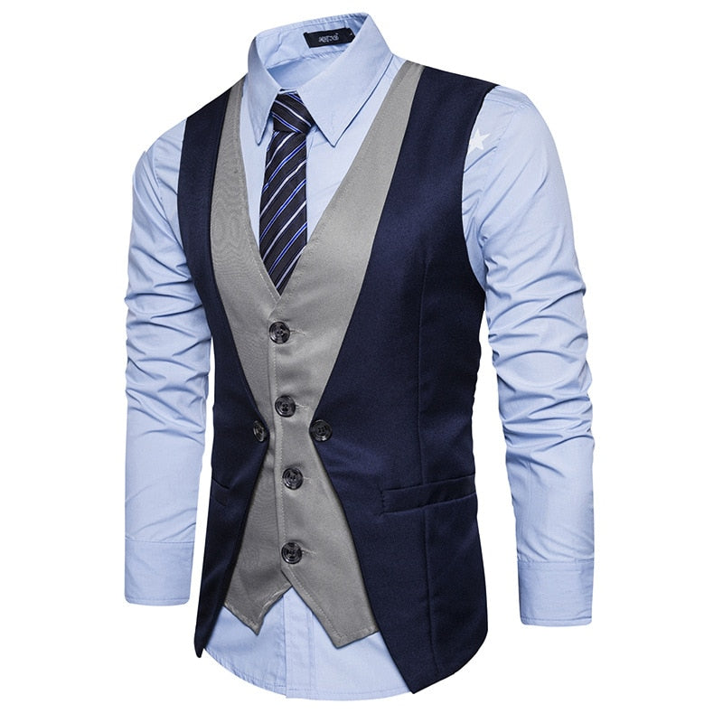 Men's new European code personality stitching suit vest men's cross-border fashion fake two men's vest