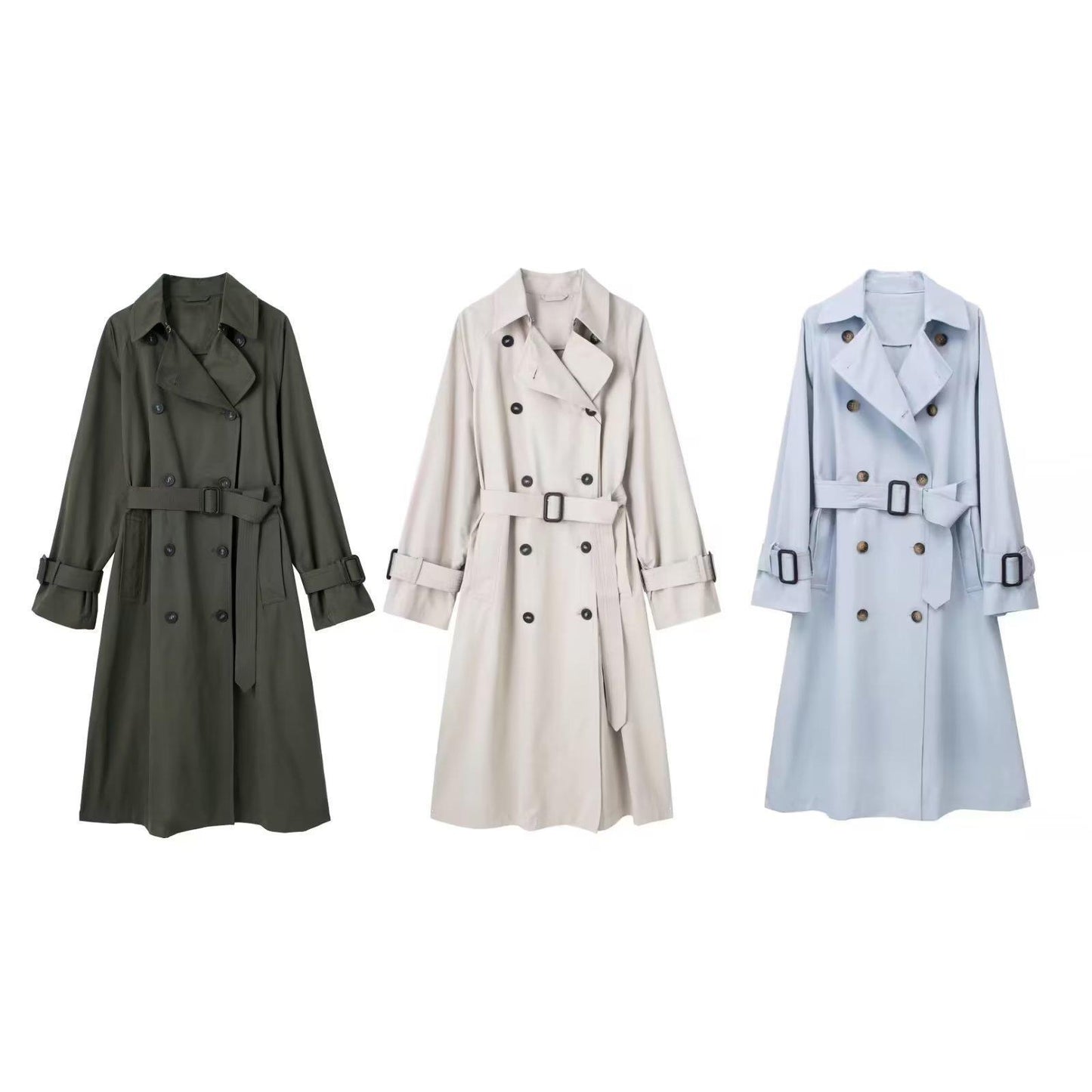 Women's Loose Long Trench Coat And Overcoat With Strap