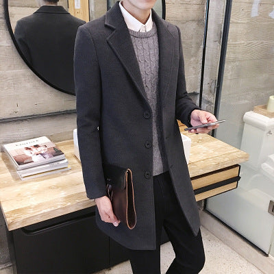 Men's woolen long trench coat