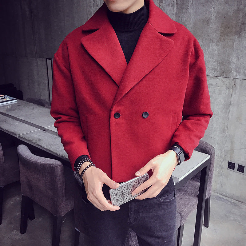 Stylist woolen coat with lapel jacket