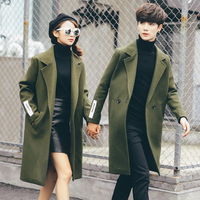 Mid-length temperament men's woolen trench coat