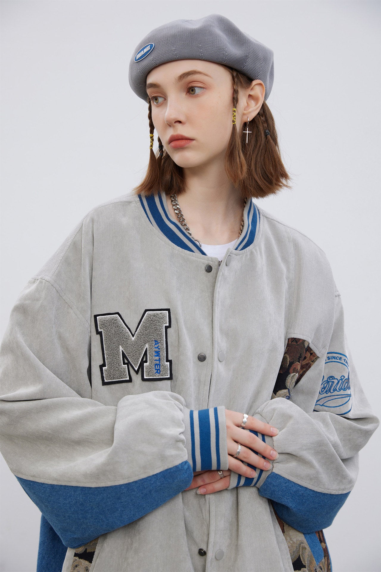 Towel Embroidered Bear Stitching Jacquard Loose Fashion Youth Jacket