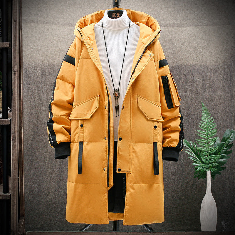 Men's jacket winter down jacket hooded mid-length fur collar