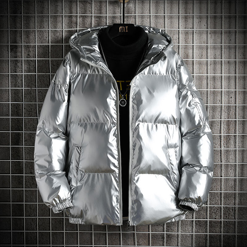 Thickened shiny hooded cotton jacket