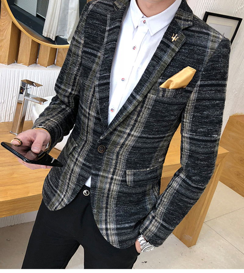 Men Slim Fit Plaid Blazer