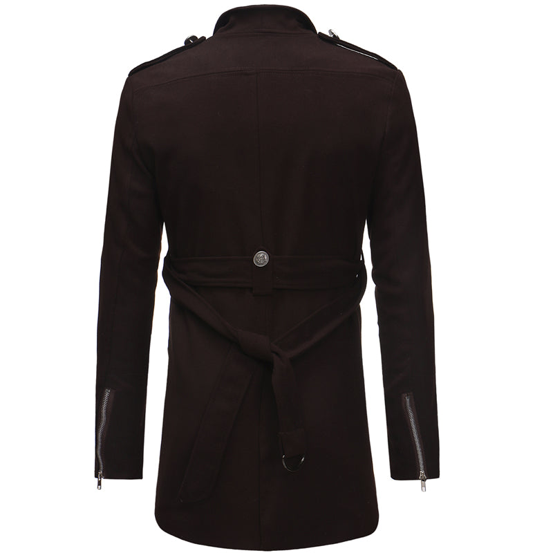 Lapel Men's Slim-fit Mid-length Woolen Trench Coat