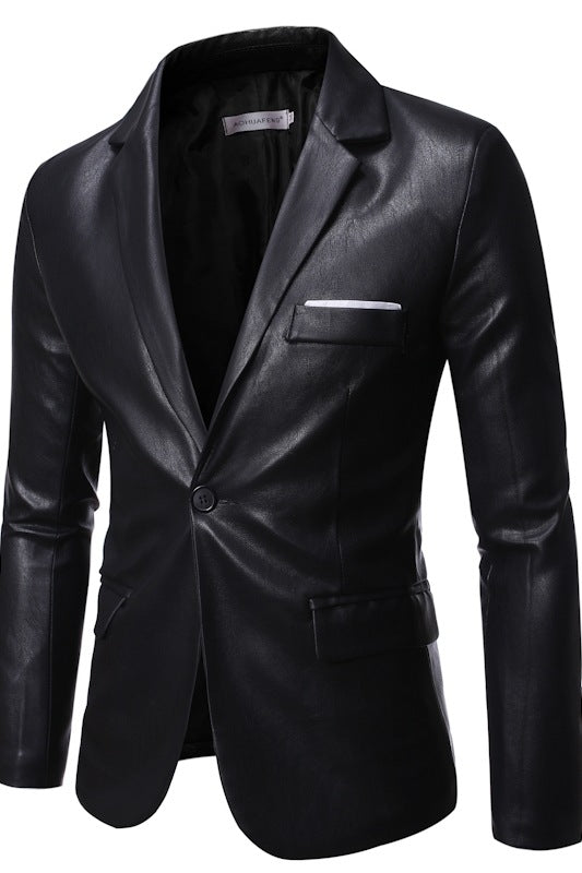 Pu Leather One Button Single Suit Jacket Small Men's Plus Size