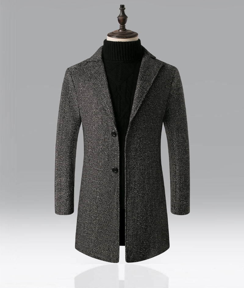 Herren Trenchcoat mit Schneeflockenmuster, mittellanger Wollmantel