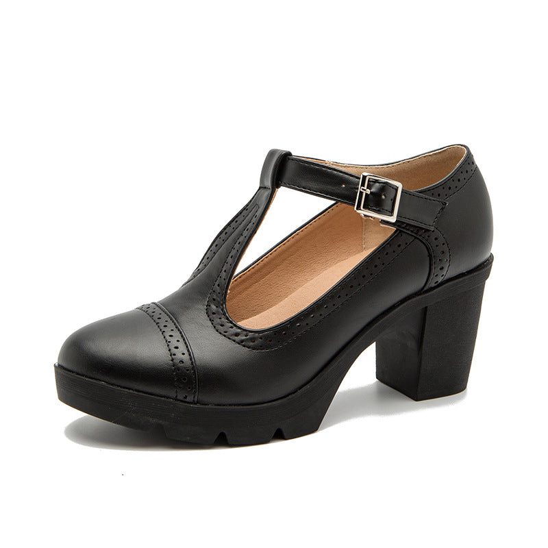 Single Shoe Thick Heel High Heel Soft Leather Versatile Black French Work Shoes Small Leather Shoes Mary Jane Shoes