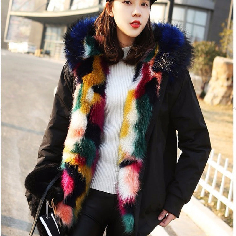 Women's Autumn And Winter Fur Collar Hooded Large Short Coat