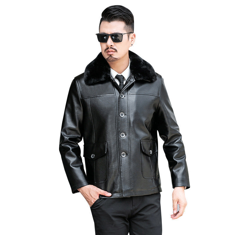 Lapel Fur Liner Leather Jacket Casual Men's Leather Jacket