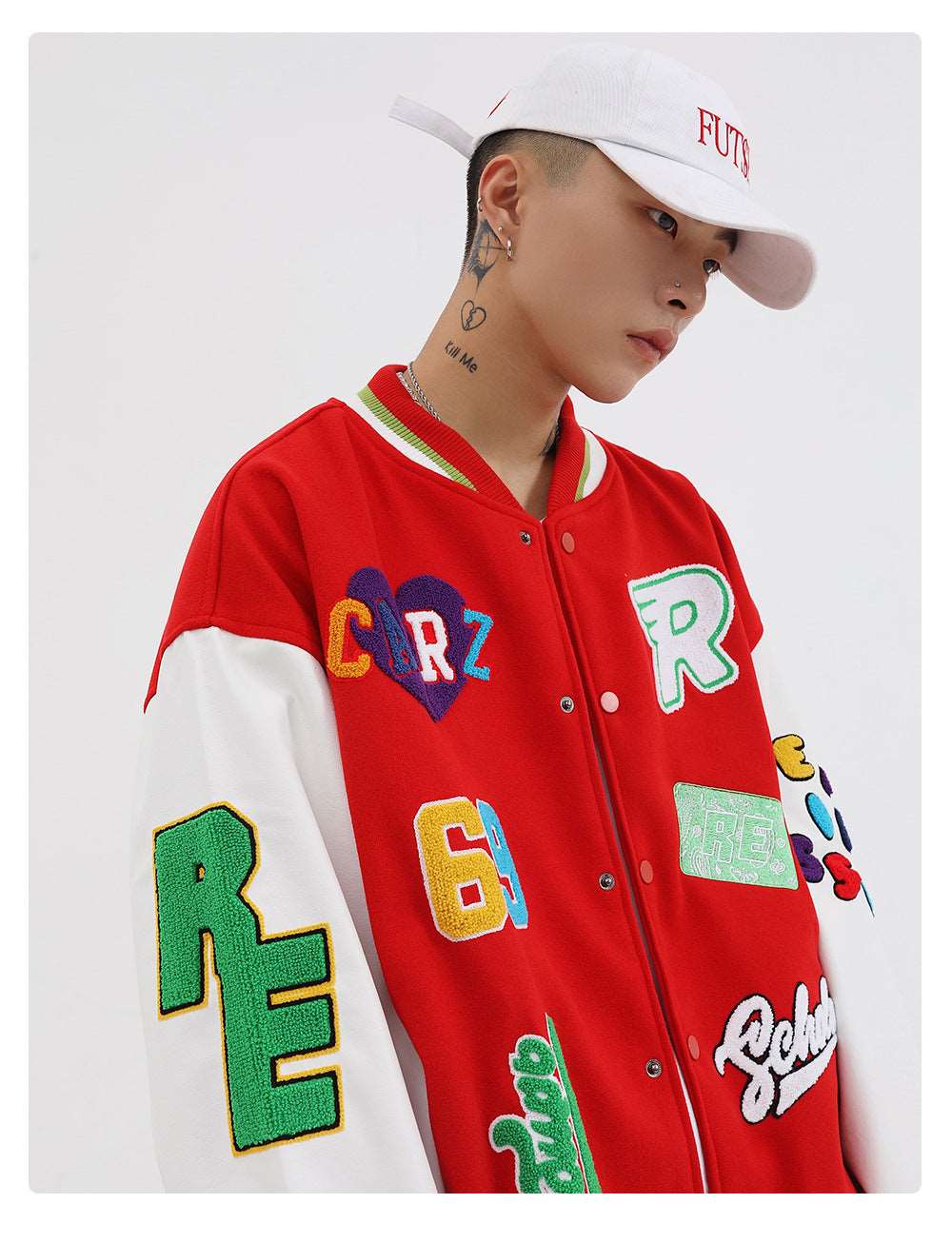 American Vintageoversize Patch Towel Embroidered Baseball Jacket