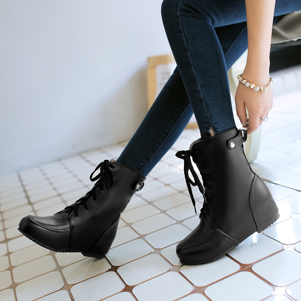 Front Lace-up Women's Large Size Women's Shoes Fashion Flat Leather Boots