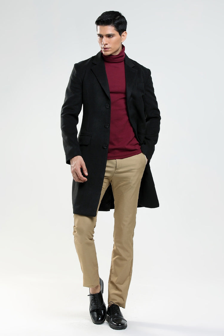Winter Men's Woolen Coat Slim And Long