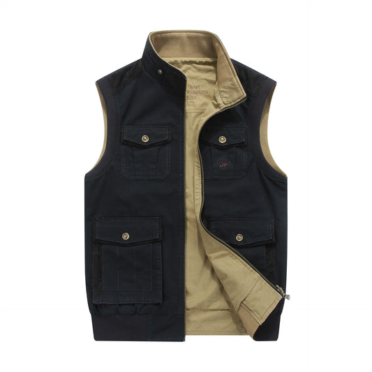 Men's Casual Vest Spring And Autumn Multi-pocket Double-sided Waistcoat Vest Coat