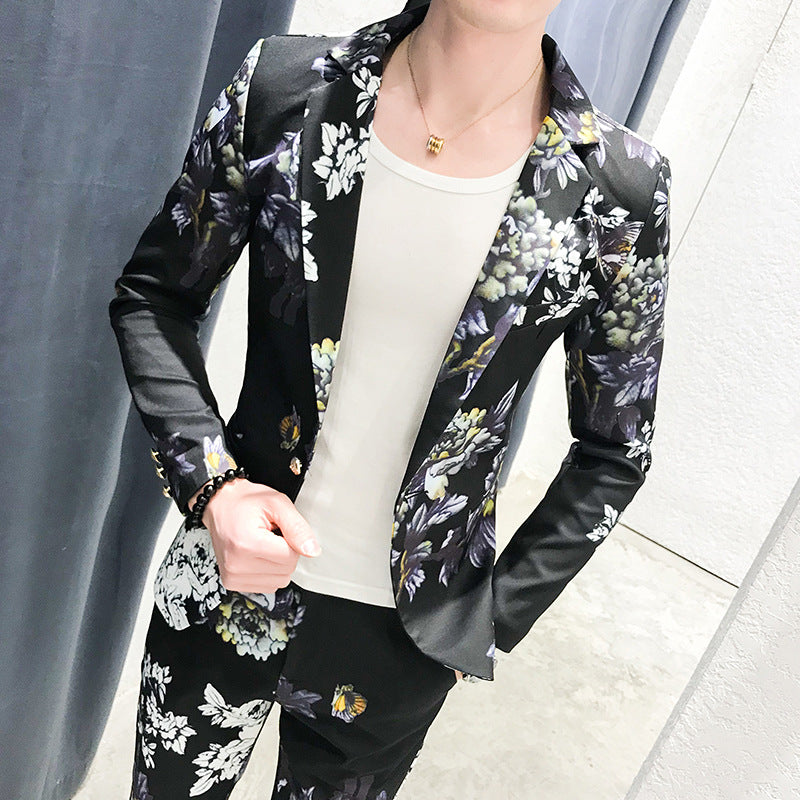 Foreign Trade Autumn And Winter Floral Print Two Piece Suit