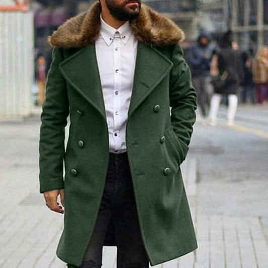 Fashion Fur Collar Long Sleeve Coat Double Breasted Woolen Coat Windbreaker