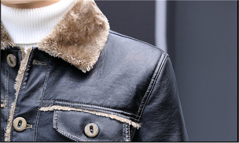 Lapel and Cashmere Men's Casual PU Leather Jacket