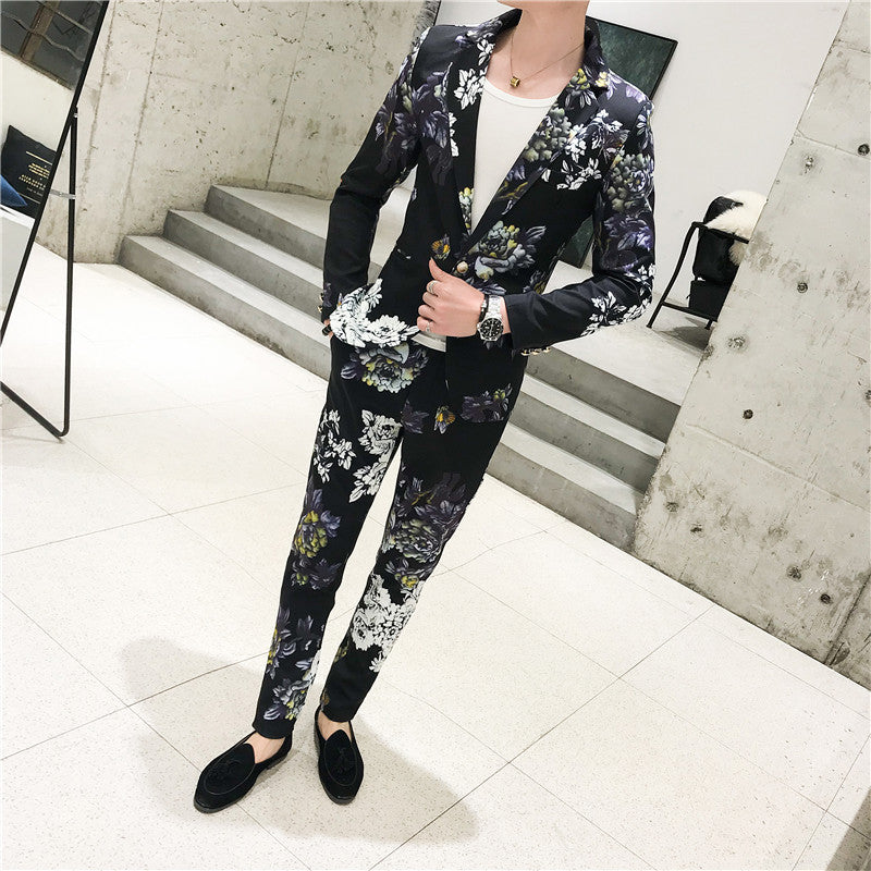 Foreign Trade Autumn And Winter Floral Print Two Piece Suit