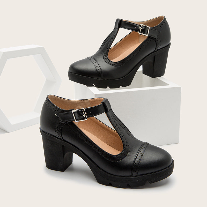 Single Shoe Thick Heel High Heel Soft Leather Versatile Black French Work Shoes Small Leather Shoes Mary Jane Shoes