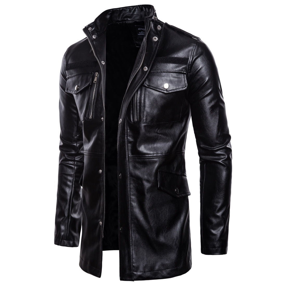 Men's mid-length leather jacket