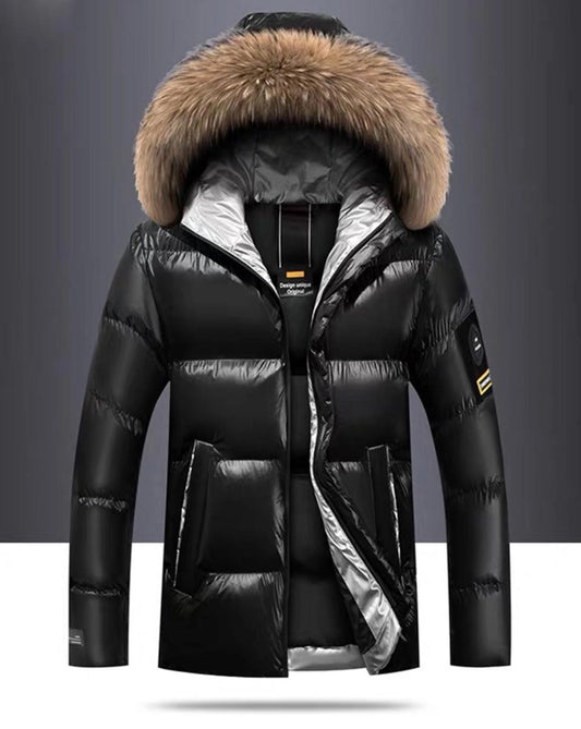 Shiny hooded down padded jacket