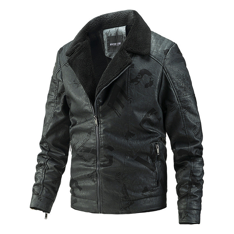 Men's Plus Velvet Motorcycle Leather Jacket