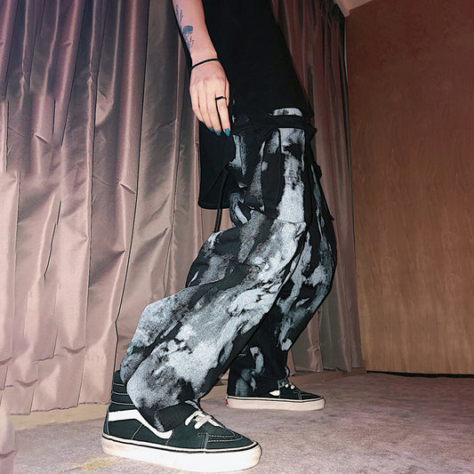 Ink tie-dyed trousers