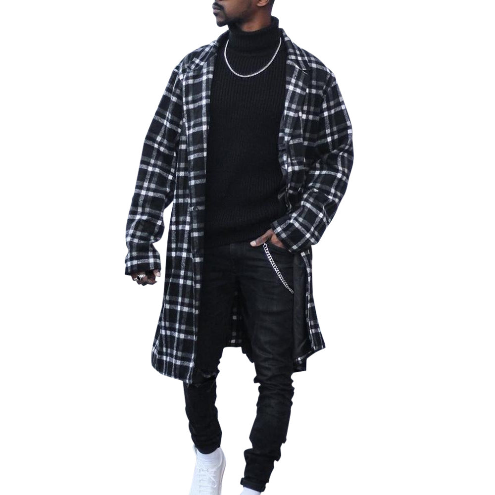 Men's mid-length jacket plaid fashion shirt