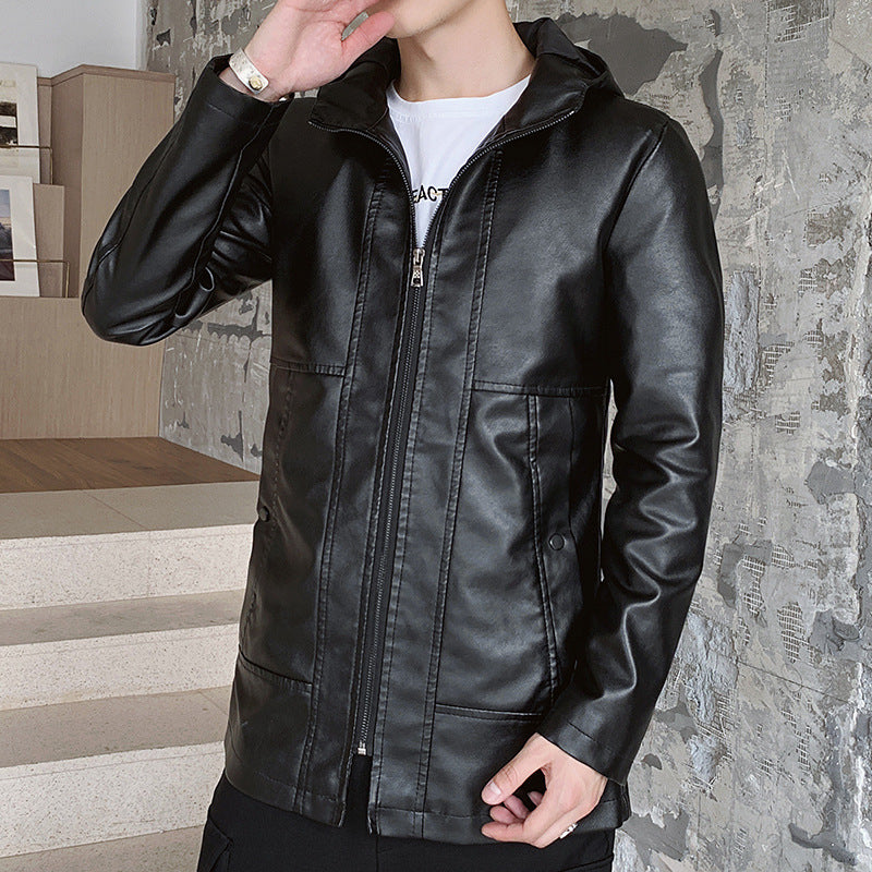 One-piece Black Hooded Winter Plus Cashmere Season Straight Hem Without Collar