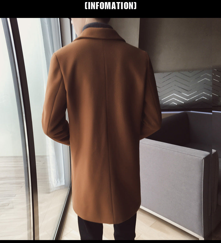 Men's mid-length woolen coat