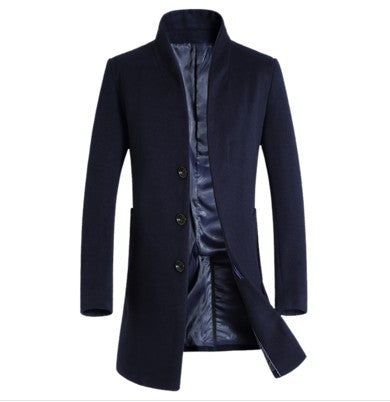 Men's mid-length casual stand-collar woolen coat