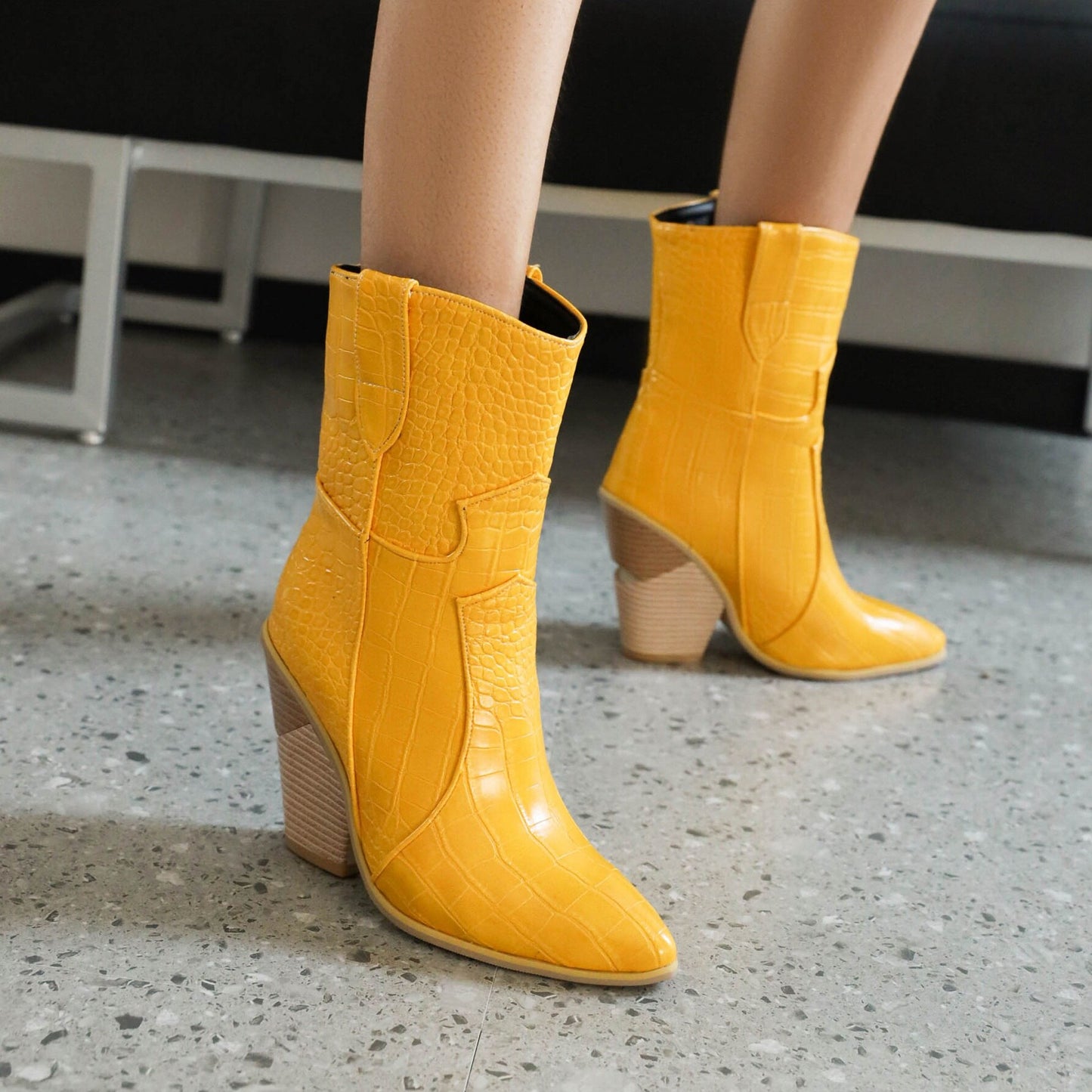 New Autumn Women Boots PU Leather Wedge High Heel Ankle Boots Winter Boots Fashion Western Boots Denim Shoes