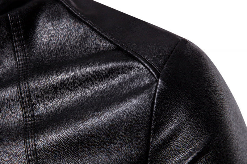 Solid Collar Large Men's Motorcycle Leather PU Jacket