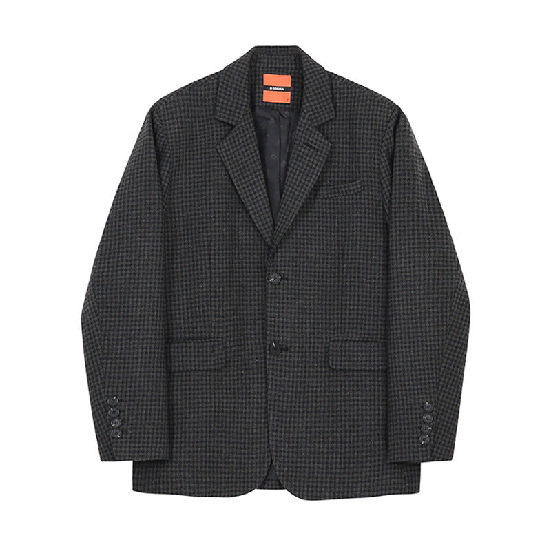 Houndstooth Plaid Suit Men's Woolen Coat Jacket