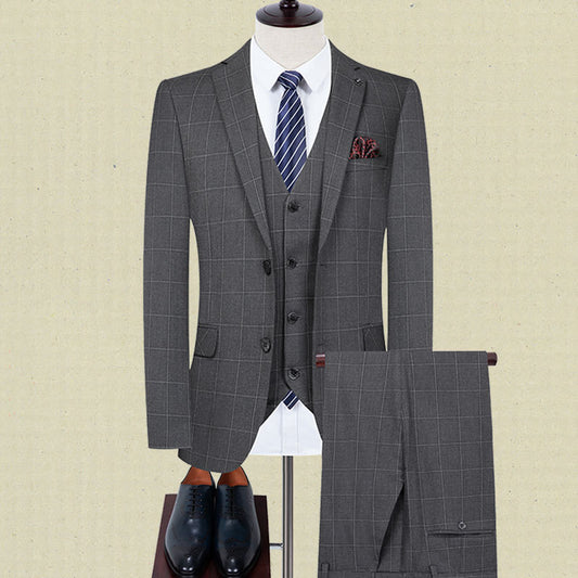 Men's Stretch Slim Fit Plaid Suit Three Piece