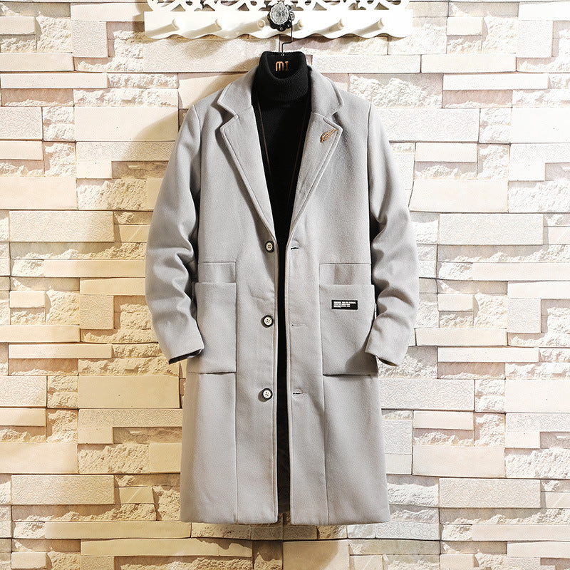 Schmaler mittellanger Wollmantel warmer Woll-Trenchcoat für Herren