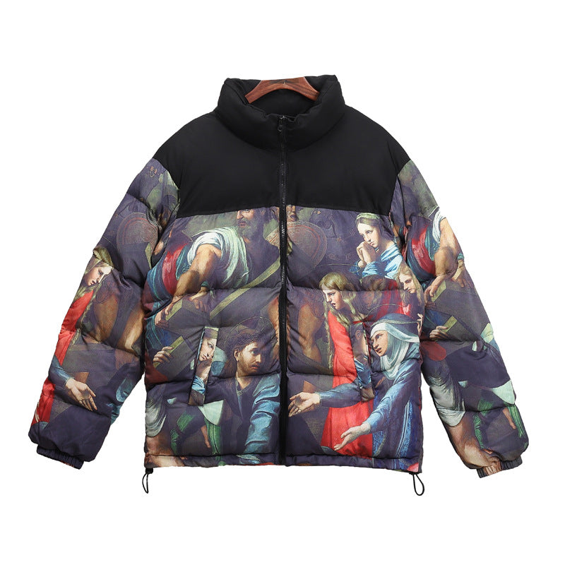 Religious Virgin Character Printed Cotton Jacket Men's Thicken Jacket