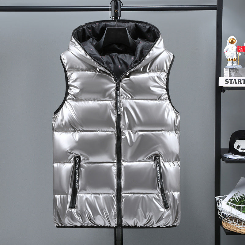 Shiny Down Cotton Vest With Hood