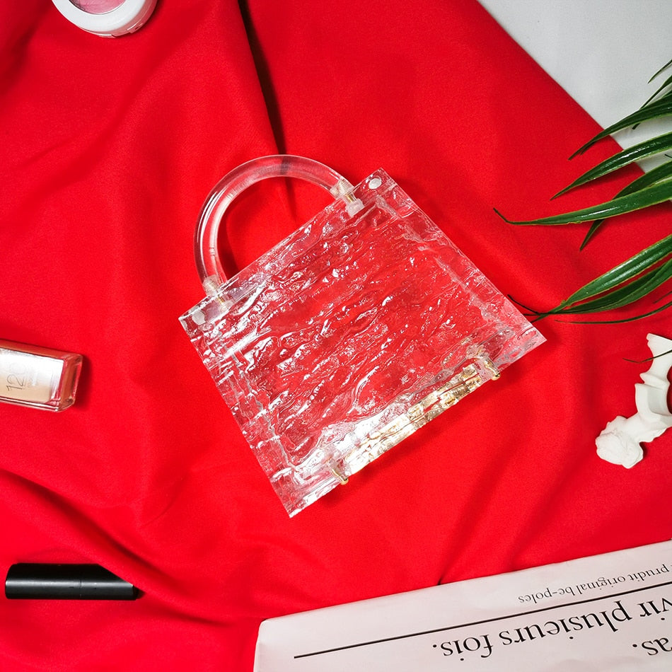 Summer Top Handle Dinner Clutch Purses Ladies Transparent Crystal Handbag