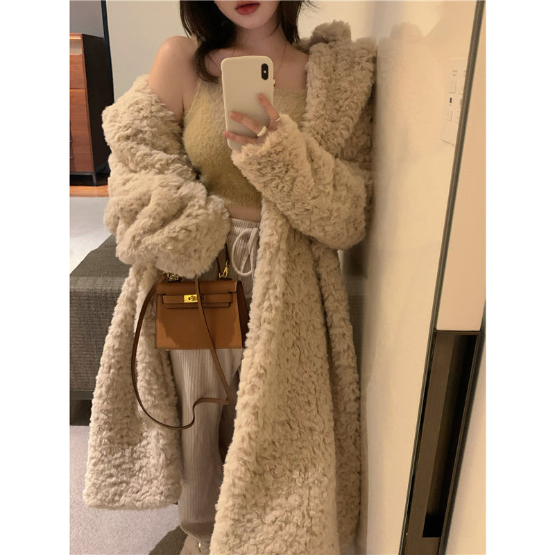 Women's Autumn And Winter Furry Thickened Long Sleeve Cardigan Coat